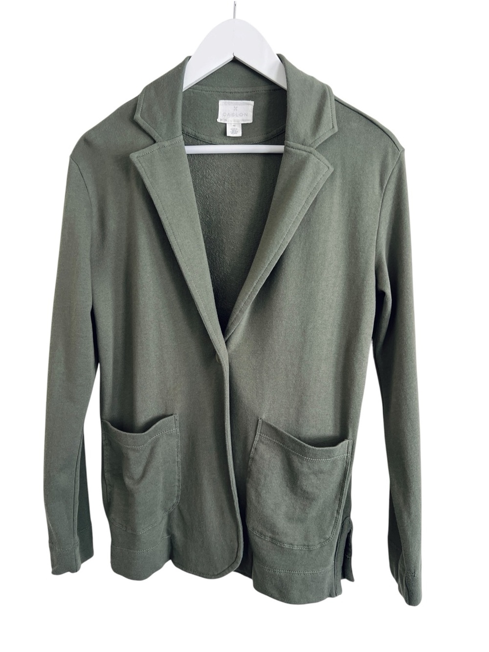 Caslon Olive Green Knit Blazer with Patch Pockets